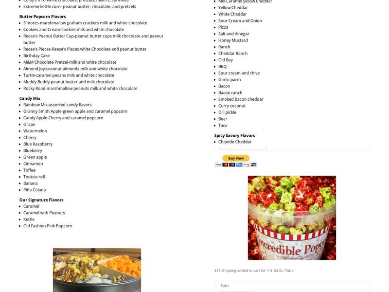 Incredible Popcorn Menu