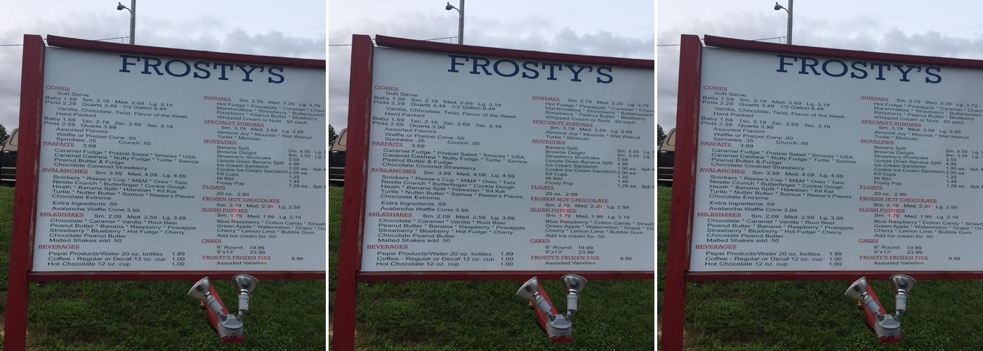 Frosty's Frozen Delights Menu