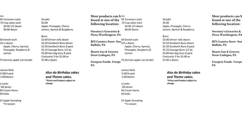 Meighan's Bakery Menu