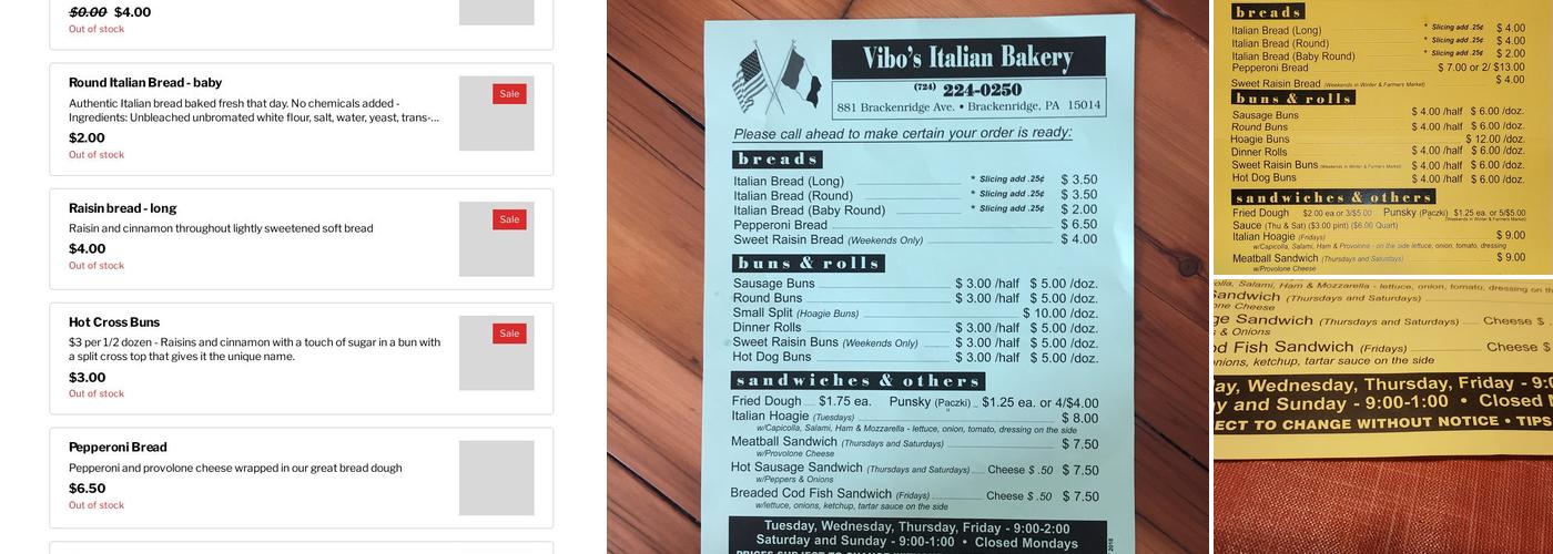 Vibo's Bakery Menu
