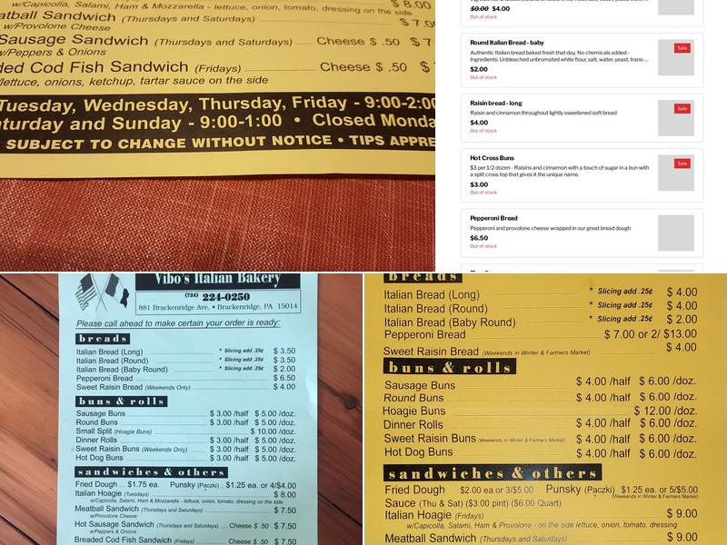 Vibo's Bakery Menu