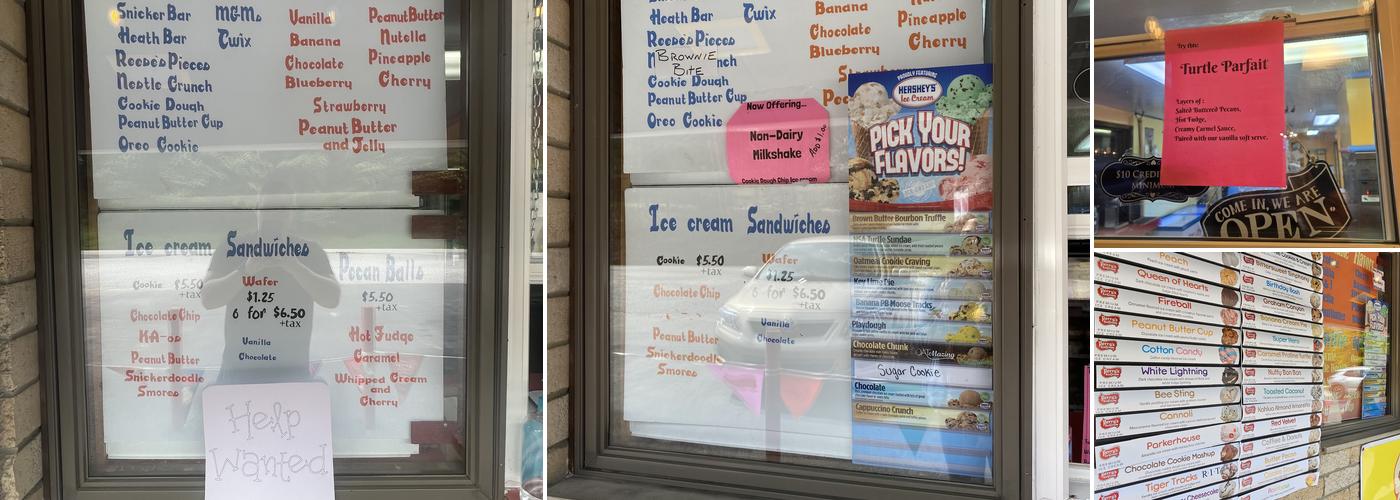 Sweetie's Ice Cream Menu