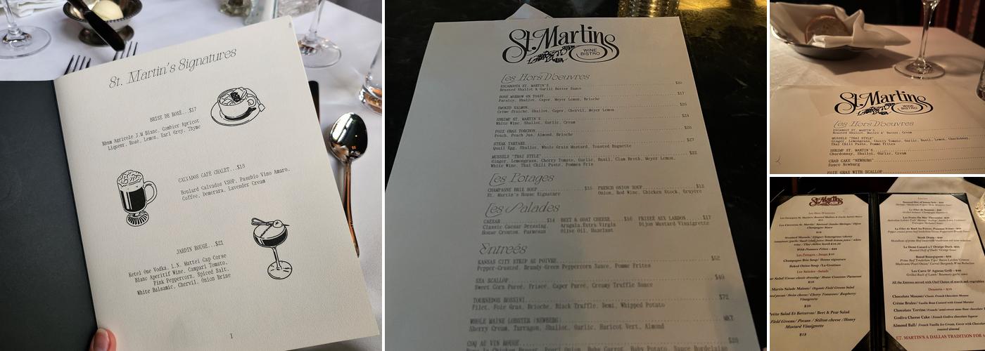 St. Martin's WIne Bistro Menu
