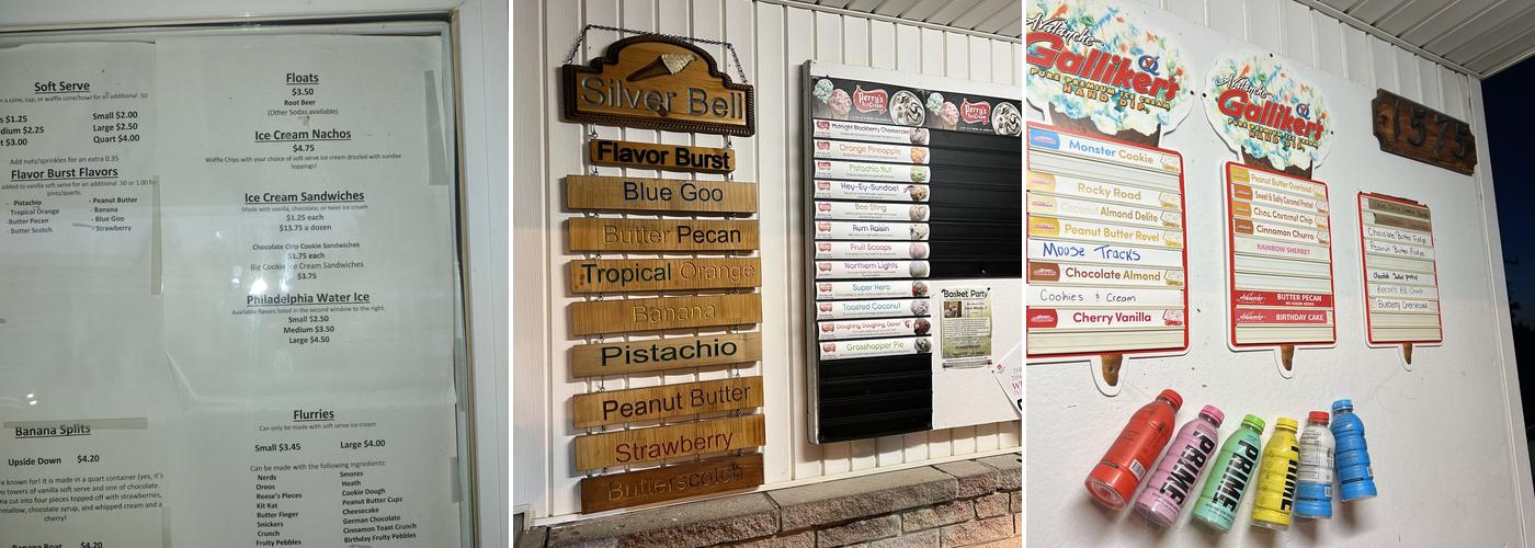 Silver Bell Ice Cream Menu
