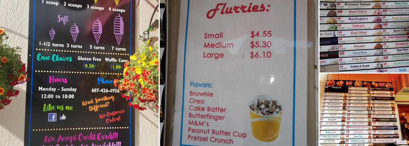 Johnny D's Ice Cream Menu