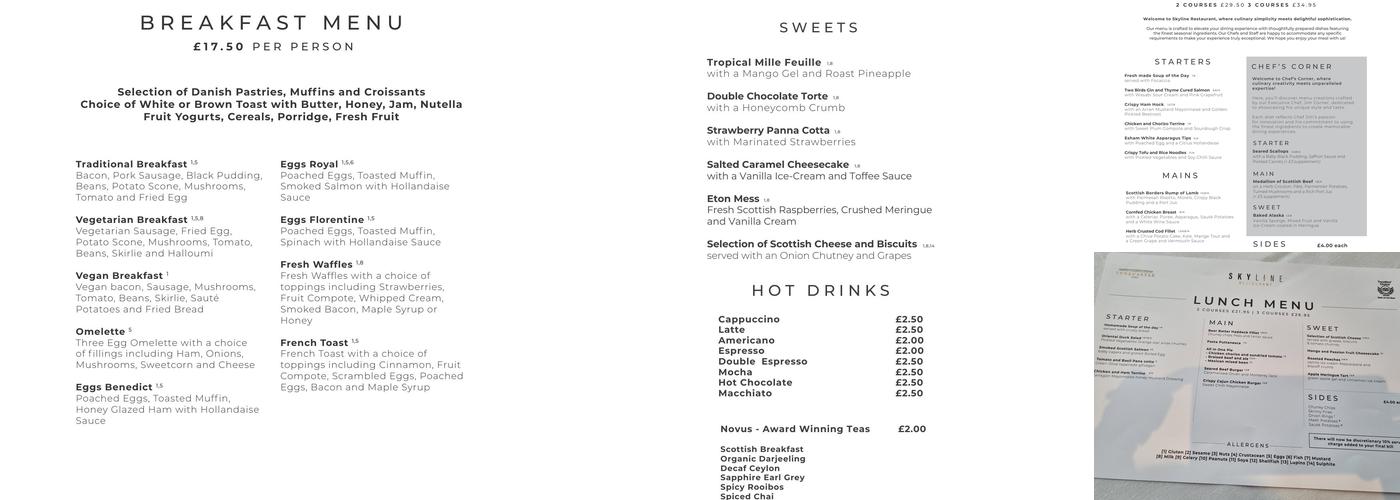 The Skyline Restaurant Menu
