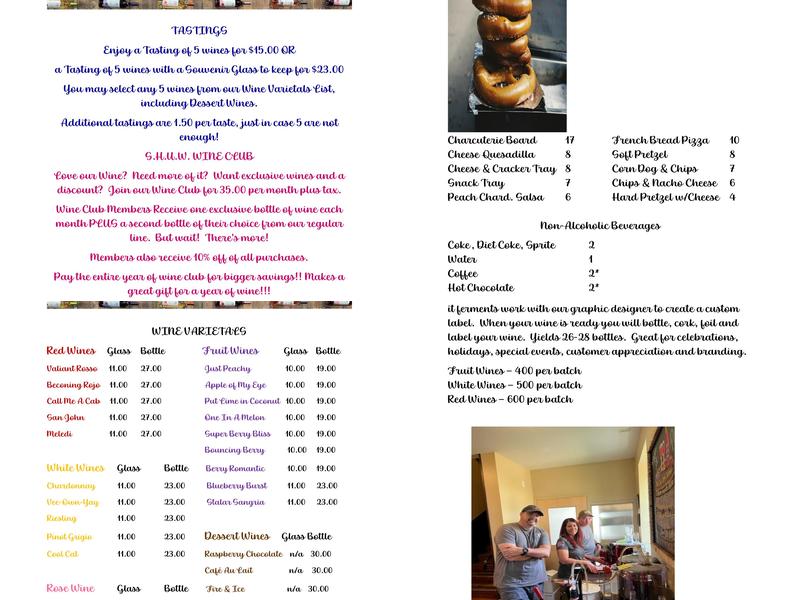 Stone House Urban Winery Menu