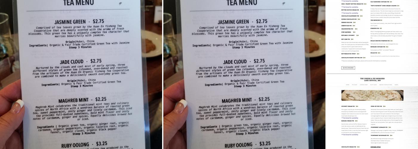 The Cheese & Pie Mongers Menu