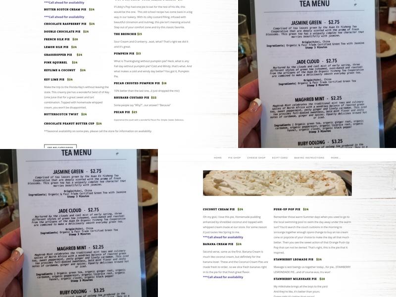 The Cheese & Pie Mongers Menu