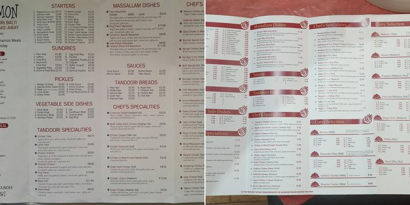 Cinnamon Indian Restaurant Menu