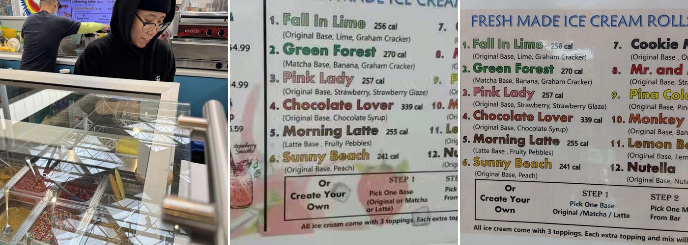 0 Degrees Ice Cream Menu
