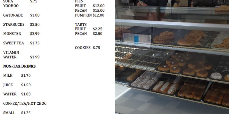 Combs Bakery Menu