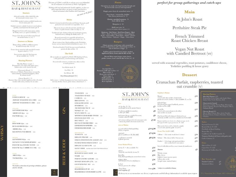 St. John's Bar & Restaurant Menu
