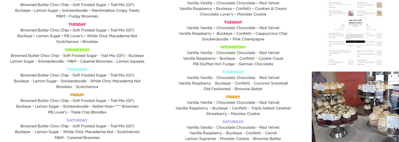 Sara's Sweets Menu