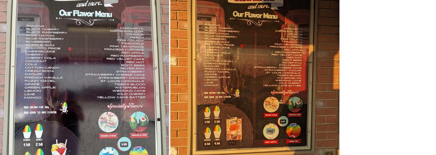 Dana’s Shaved Ice, & Ice Cream Menu