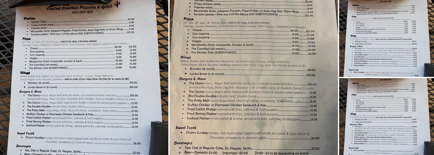 Cactus Cantina Menu