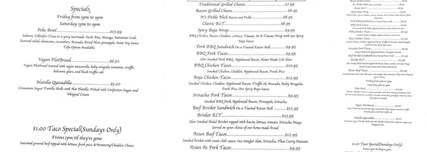 Lynnhaven Pub Menu