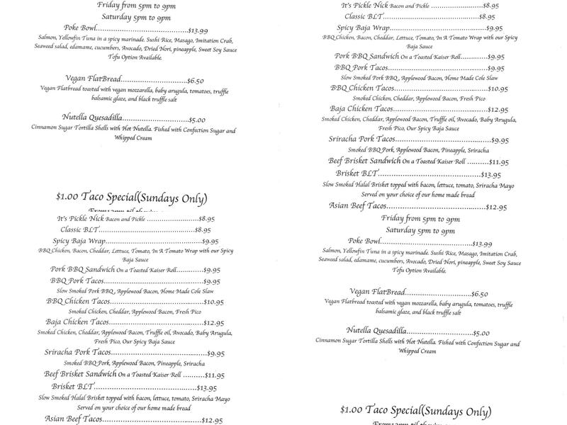 Lynnhaven Pub Menu