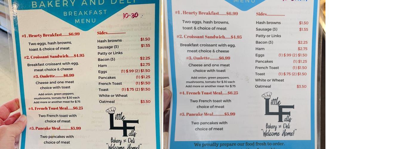 Little Falls Bakery and Deli Menu