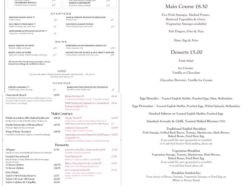 The Corner House Bar & Restaurant Menu