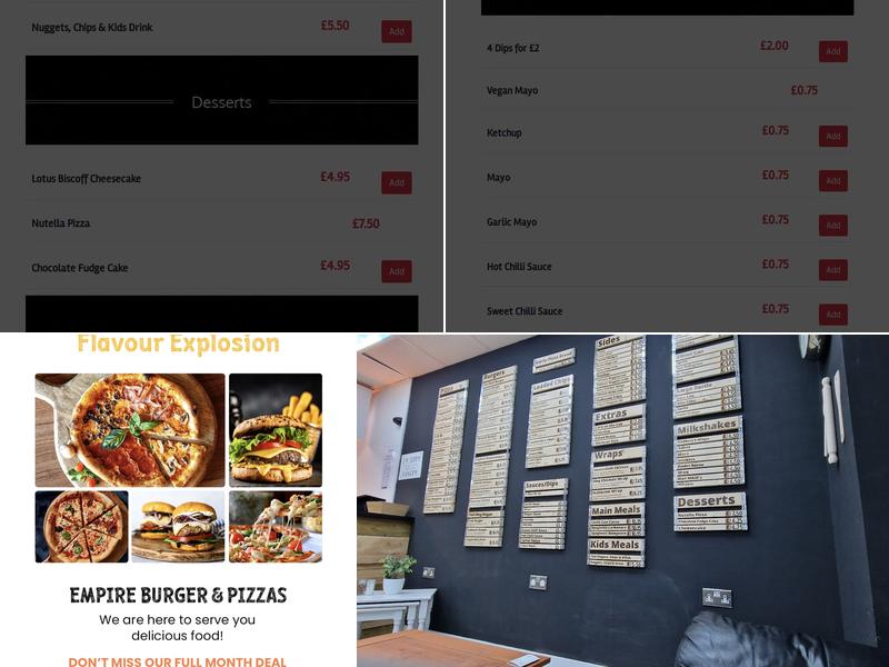 Empire Burger and Pizzas Menu