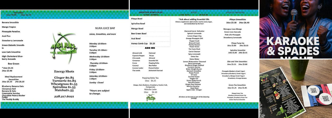 NURA JUICE BAR Menu