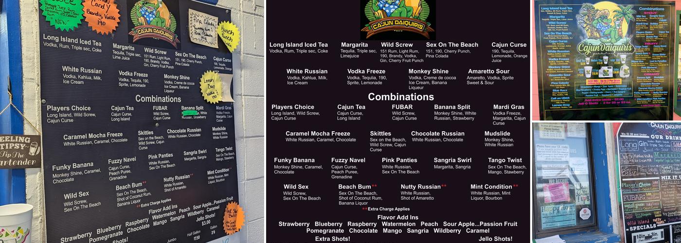 Cajun Daiquiris Menu