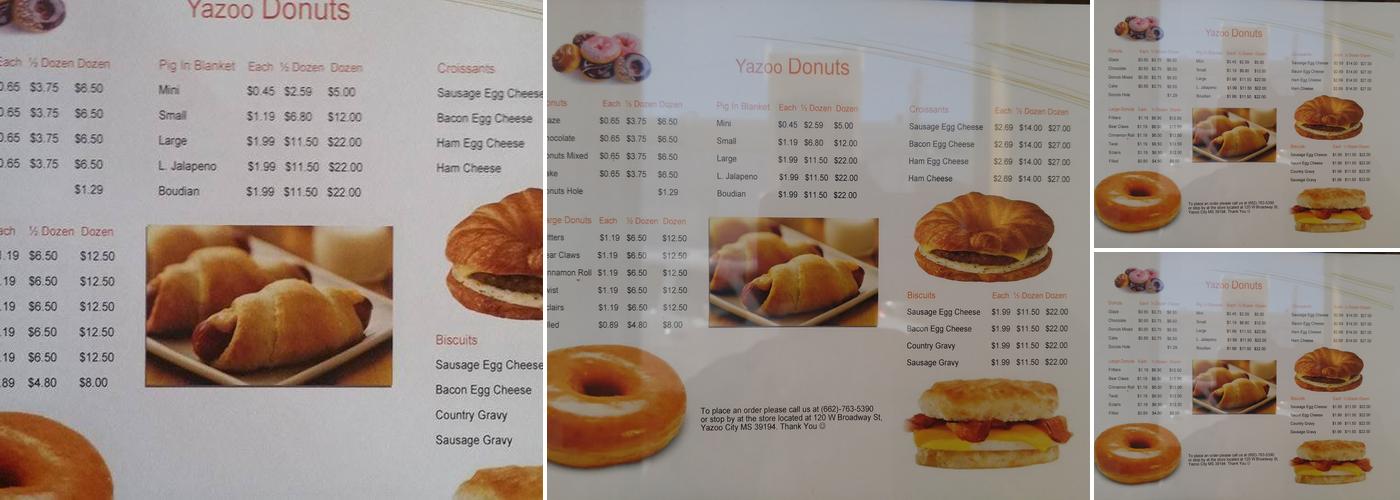 Yazoo Donuts Menu