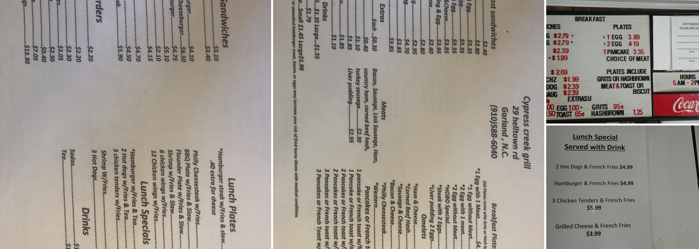 Cypress Creek Grocery & Grill Menu