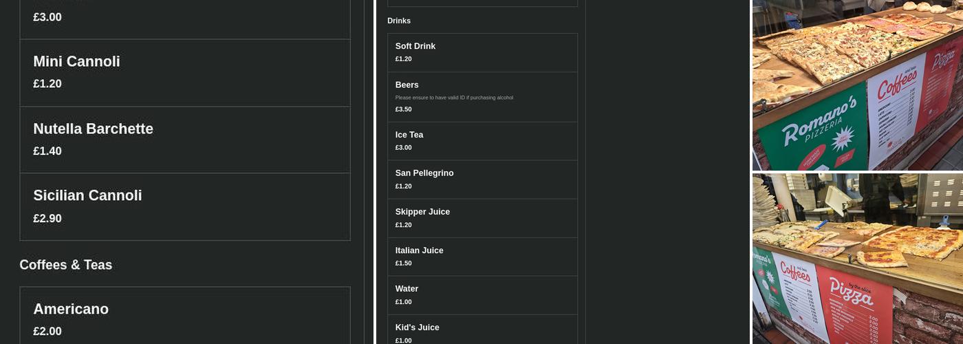Romano Pizzeria Menu
