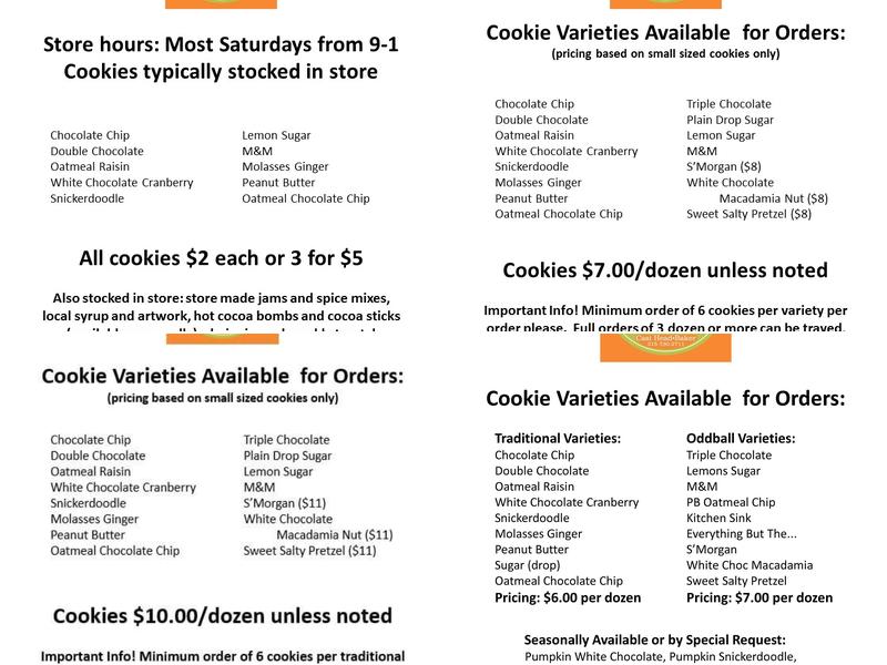 XL Cookie Company Menu