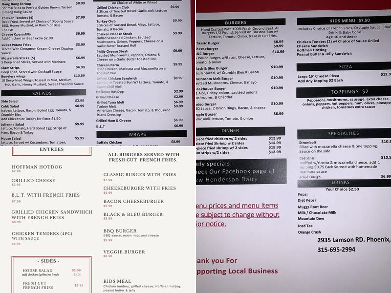 New Henderson Dairy Menu