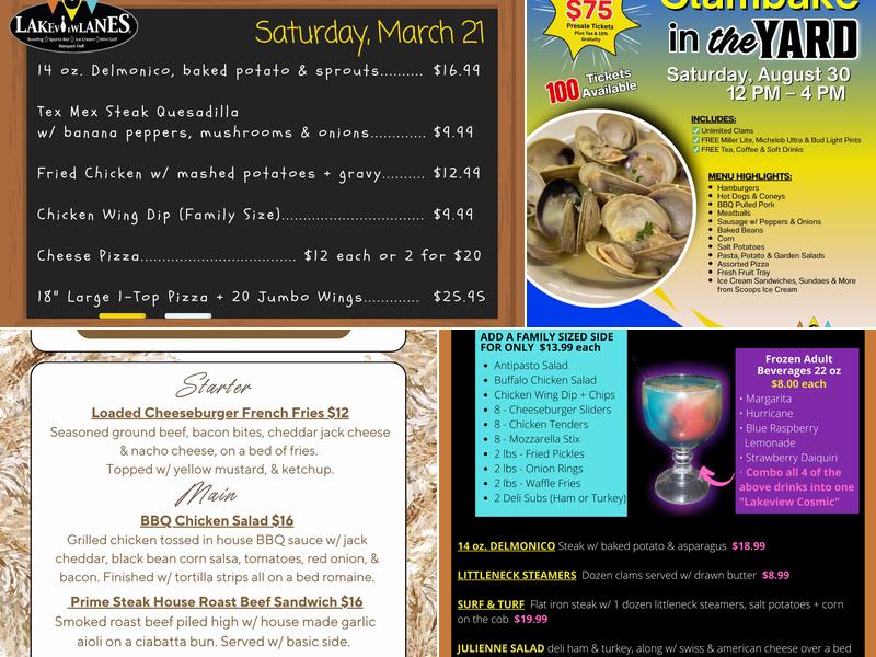 Lakeview Lanes Menu
