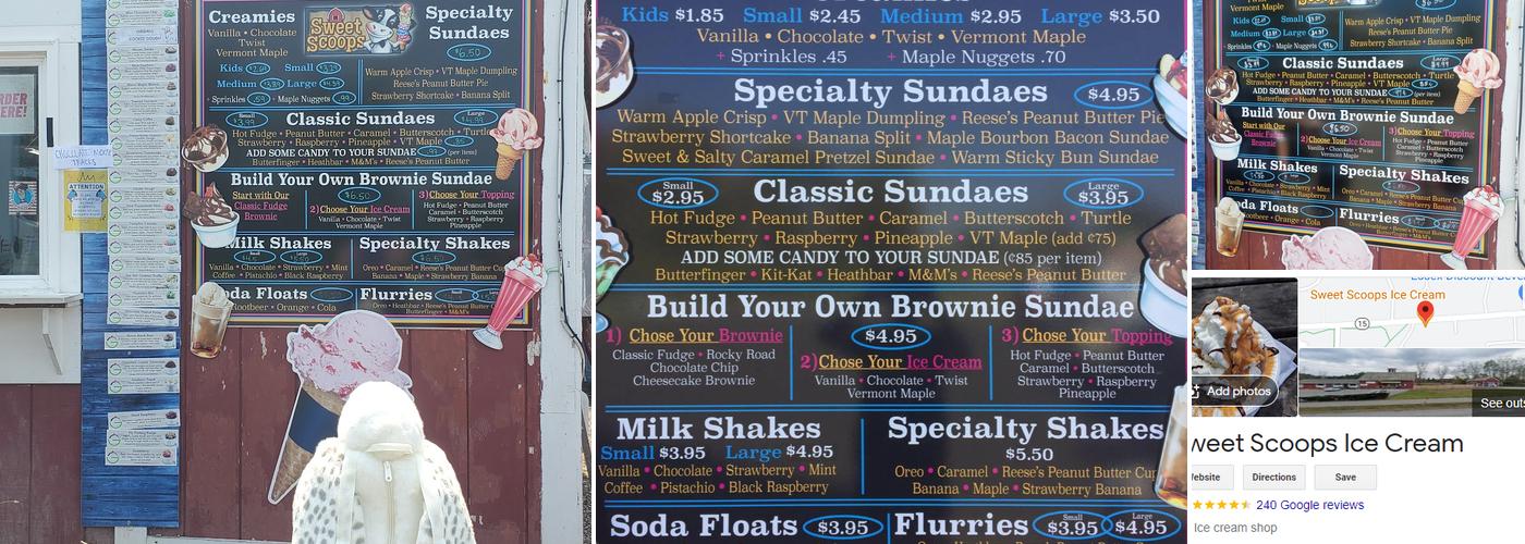 Sweet Scoops Ice Cream Menu