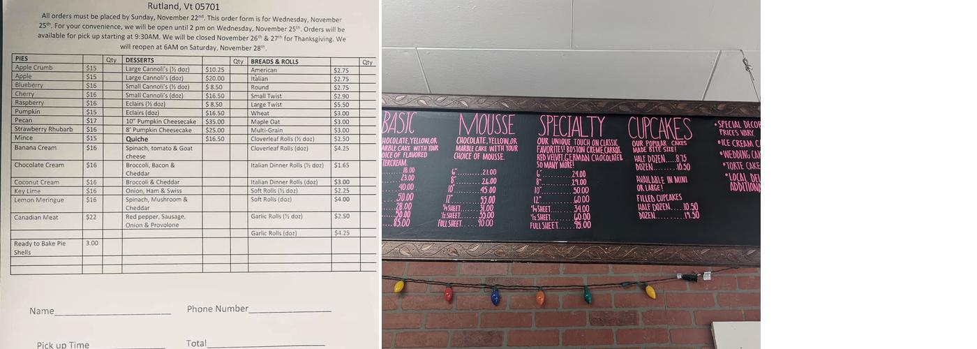 Dell Veneri Bakery Menu