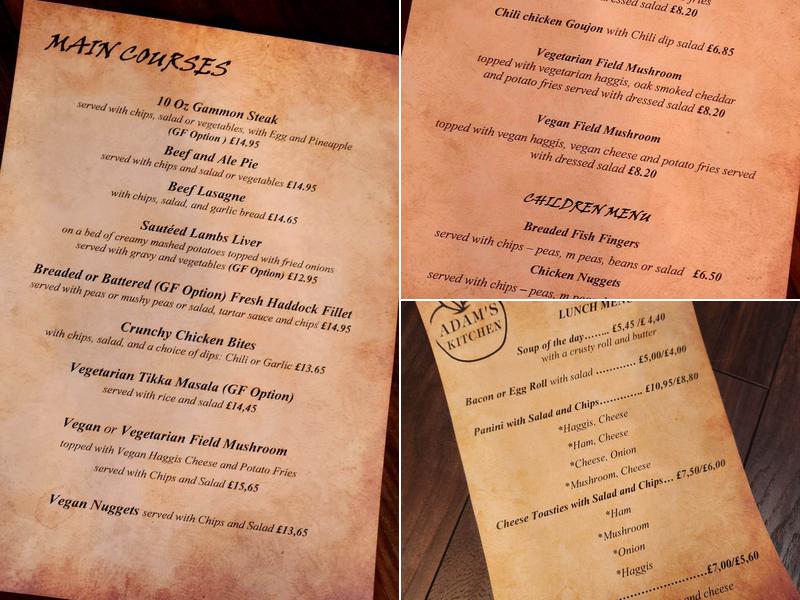 Adam's Kitchen in Hawick Golf Club Menu