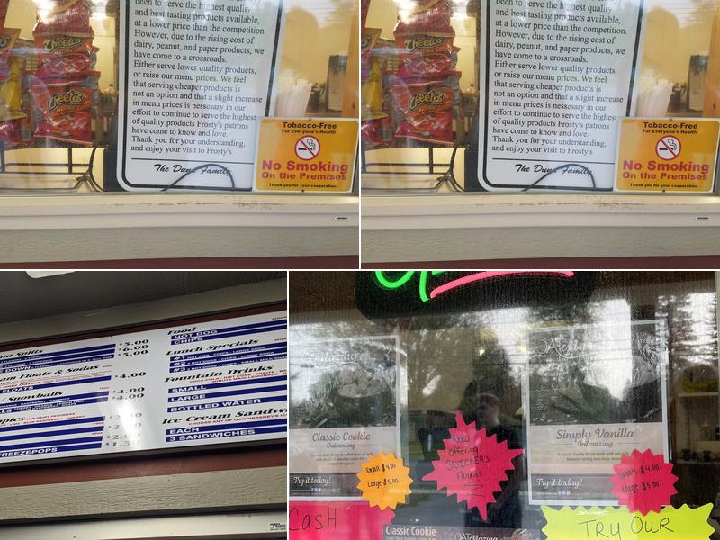 Frosty's Ice Cream Menu