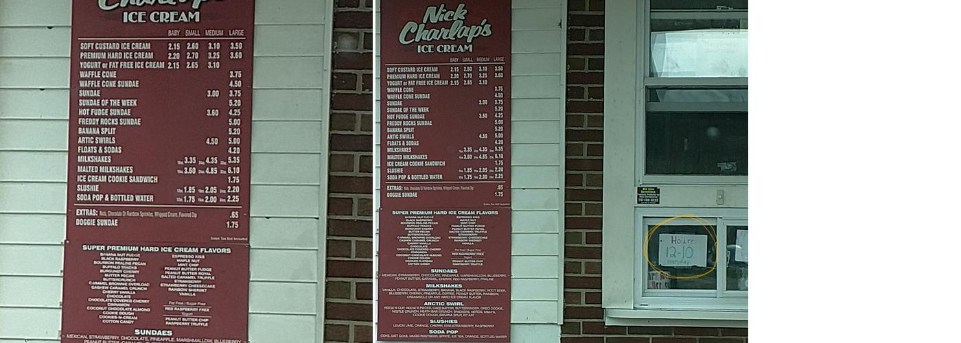 Angola Nick Charlap's Ice Cream Menu