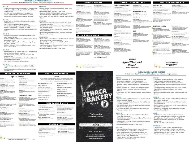 Ithaca Bakery Menu