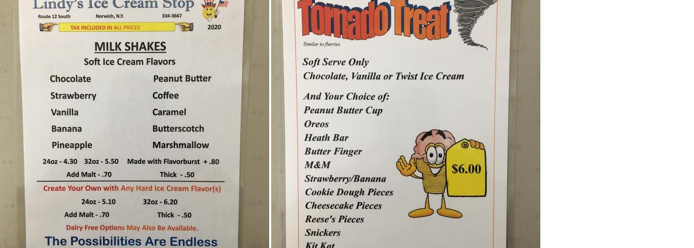 Lindy's Ice Cream Stop Menu