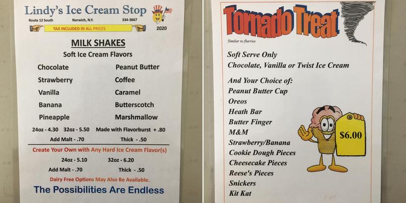 Lindy's Ice Cream Stop Menu