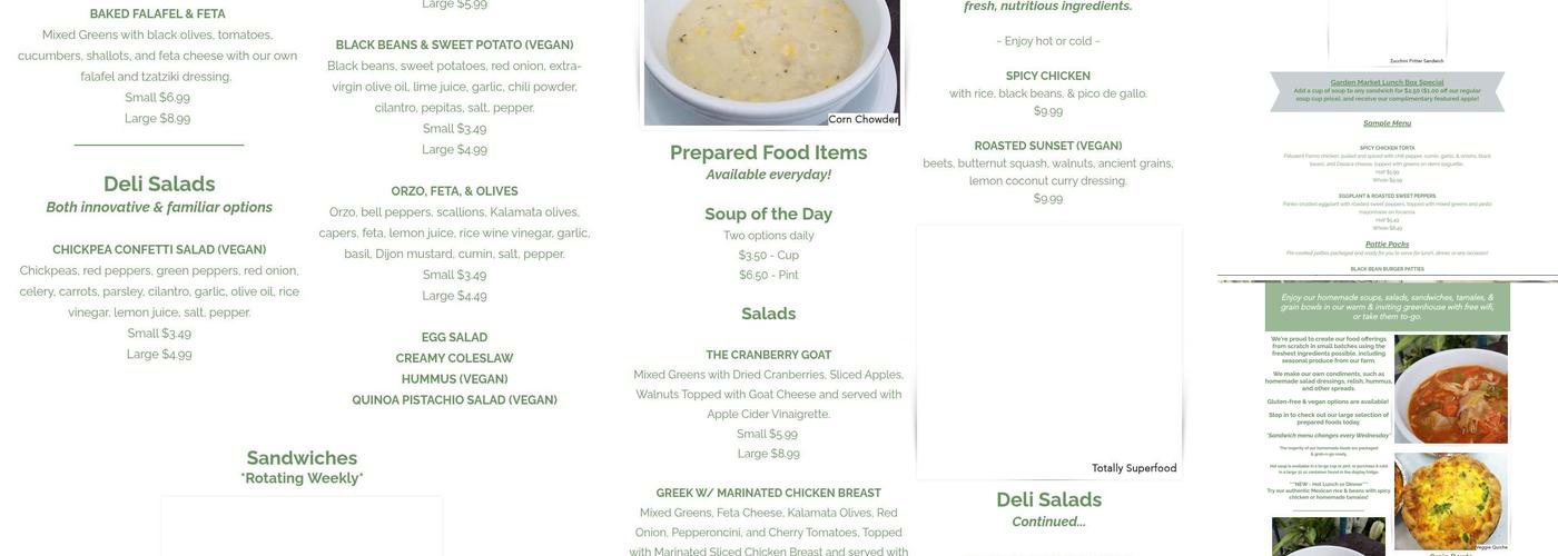 Samascott's Garden Market Menu