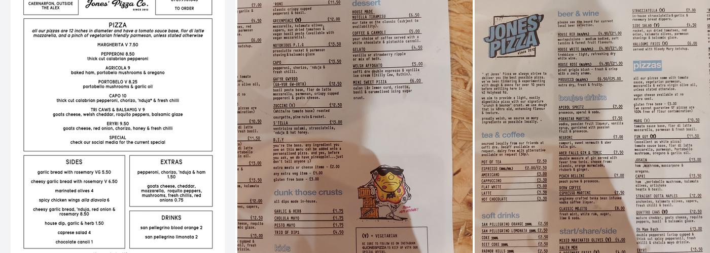 Jones' Pizza Menu