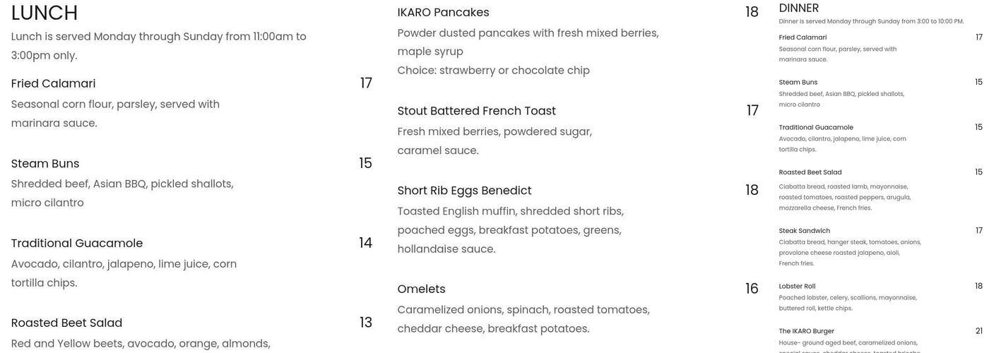 IKARO Restaurant & Lounge Menu