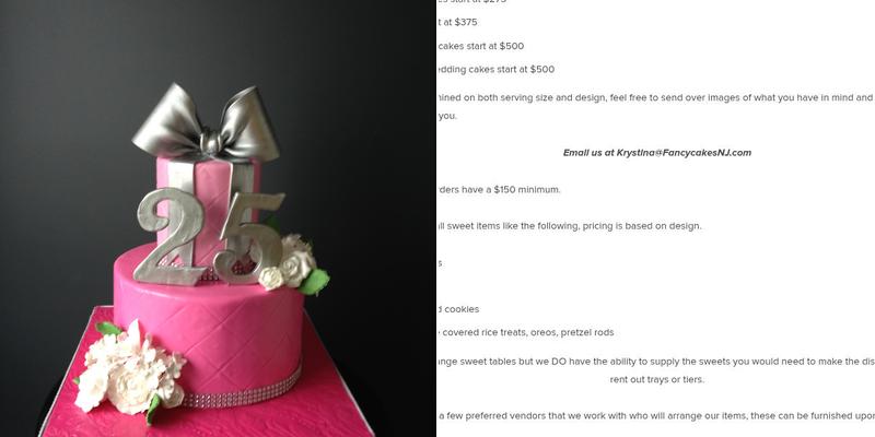 Fancy Cakes Menu