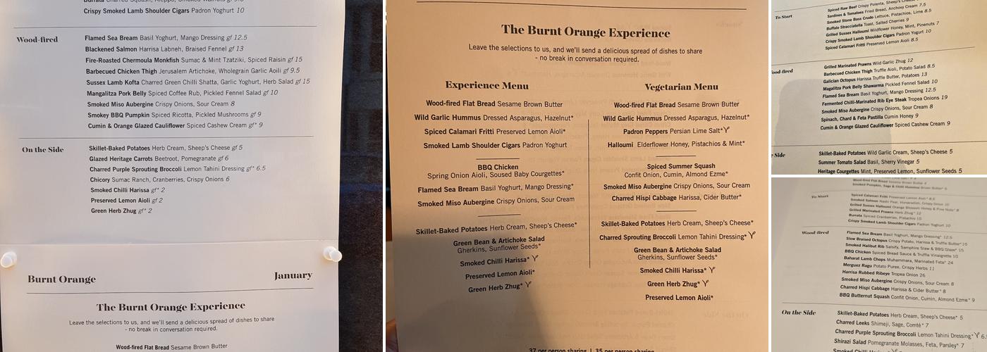 Burnt Orange Menu