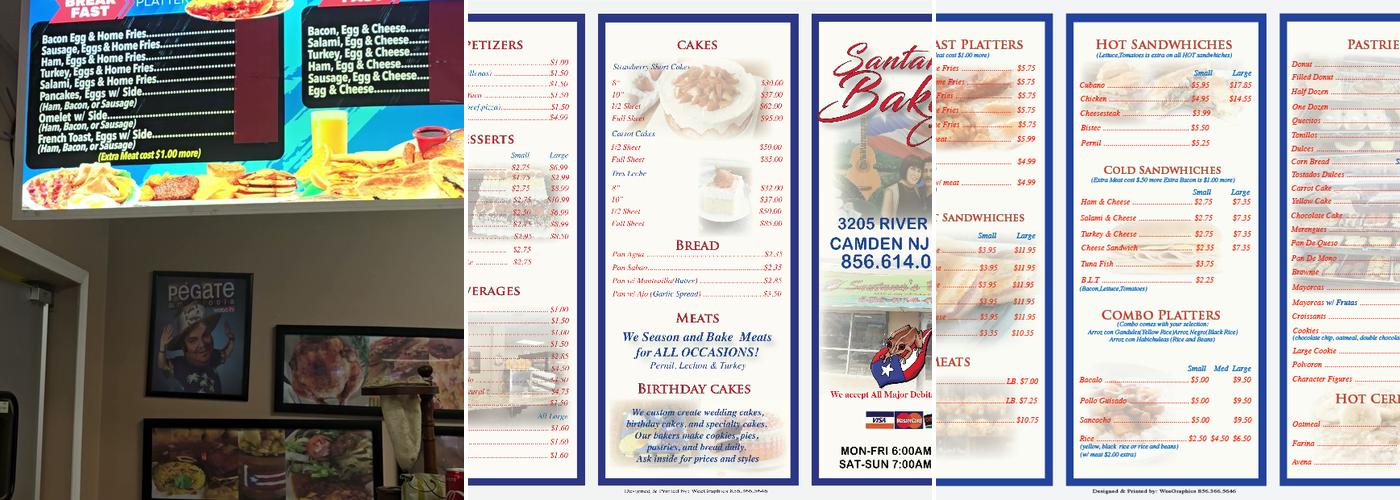 Santana's Bakery & Cafe Menu