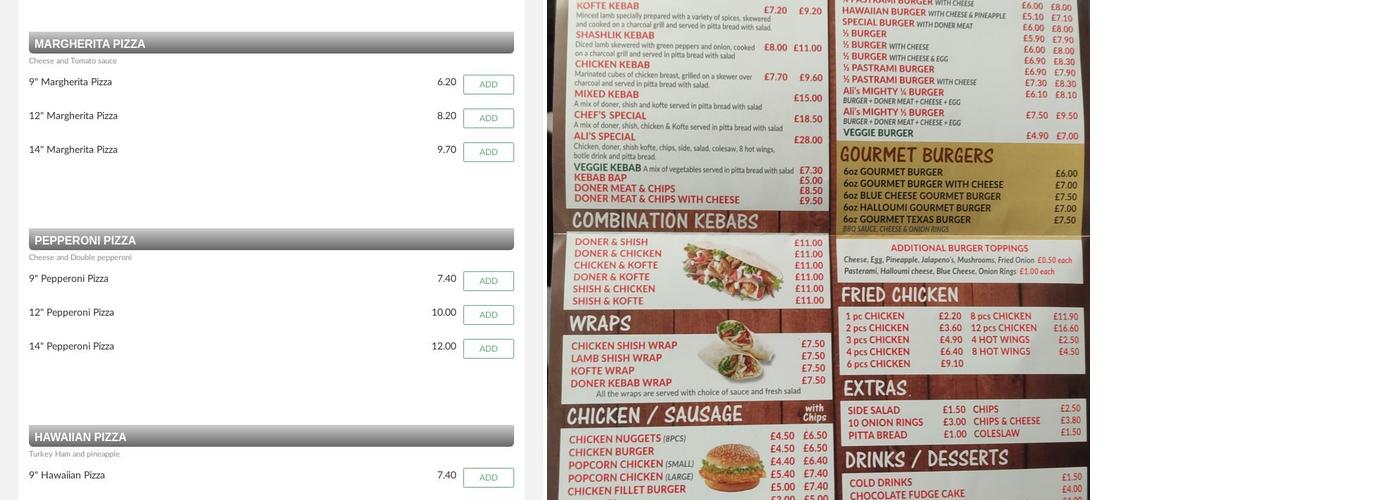 Alis Kebab House Menu