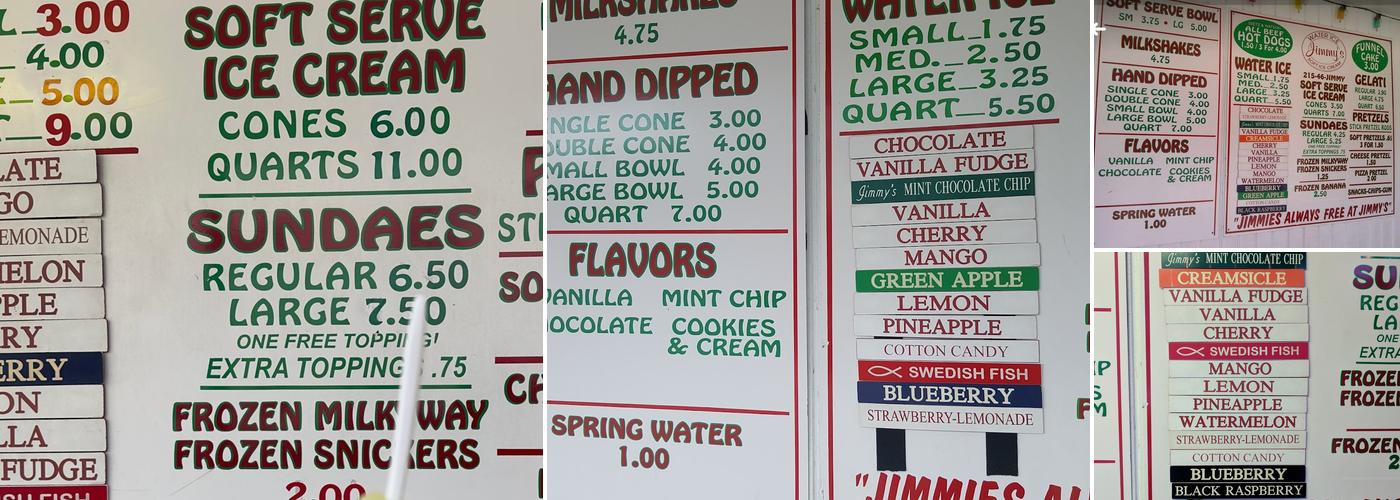 Jimmy's Water Ice Menu