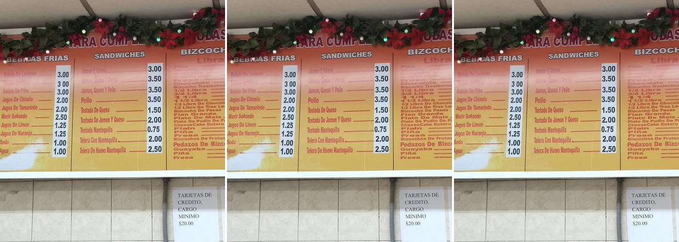 El Panadero Bakery Menu